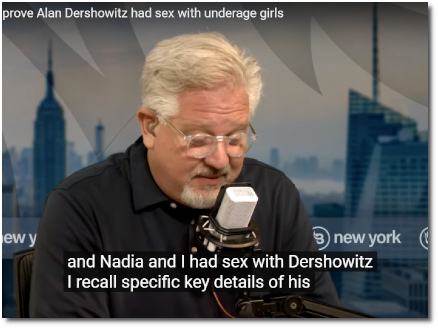 Statement of Virginia Roberts Giuffre about her having sex as a minor with Alan Dershowitz at Epstein's home in New York as read by Glenn Beck (9 July 2019)