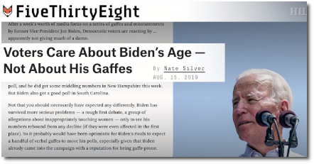 Nate Silver says voters care more about Biden's age than they do about his gaffes (15 Aug 2019, video posted 19 Sept 2019)