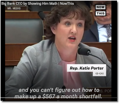Katie Porter asks billionaire bank CEO Jamie Dimon why he can't find the money to pay his employees a livable wage. NowThis (16 Apr 2019)