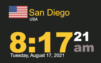 Worldclock timestamp for Tuesday, 17 August 2021 at 8:17 AM San Diego timezone