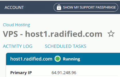 Radified web hosting VPS server account in Sept, 2020, specified Cloud Hosting, but the site was already in the cloud before this