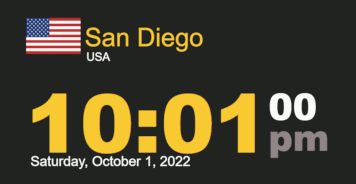 Timestamp Worldclock Saturday 1 October 2022 at 10:01 pm San Diego time